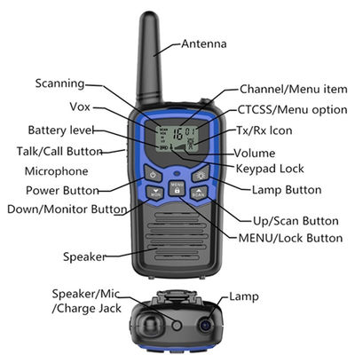 Telefone móvel PMR/FRS/GMRS de longo alcance de 3-5 km com Walkie Talkie Toy e 10 sons de chamada