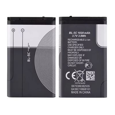 Bateria de lítio BL-5C de longa duração para Nokia1100 1600 E60 N70 Vida útil Mais de 500 vezes