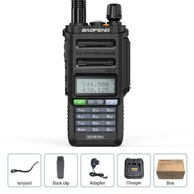 GMRS Walkie Talkie Tipo Baofeng UV-9R PRO Impermeável IP68 Rádio UHF/VHF de longo alcance