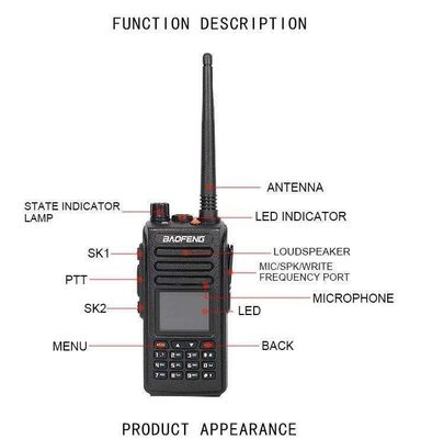 DMR VHF/UHF Baofeng DM-1801 Walkie Talkie de banda dupla portátil para intercomunicação de sinal digital