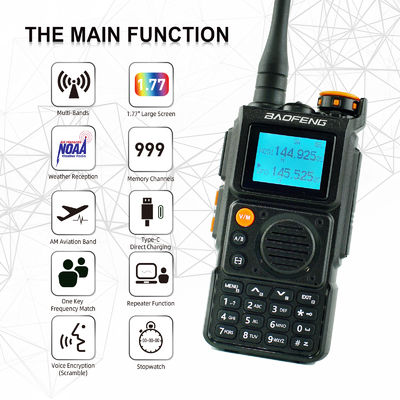 Long Range Full Band UV-K6 Tipo-C Walkie Talkie de carregamento com bateria padrão de 1400 MAH