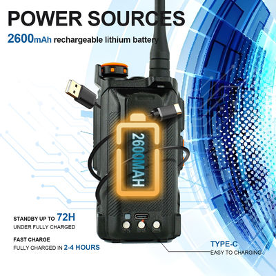 Long Range Full Band UV-K6 Tipo-C Walkie Talkie de carregamento com bateria padrão de 1400 MAH