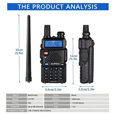 128 canais Baofeng UV-5R Walkie-Talkie Resistente à água 5-10KM Faixa VHF UHF Frequência