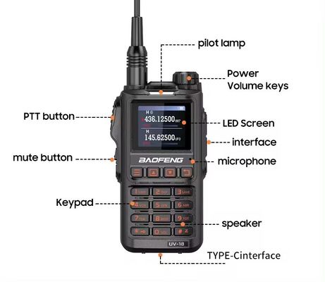 Baofeng UV18 Private Mold Quad Band Walkie Talkie para comunicação UHF VHF de longa distância
